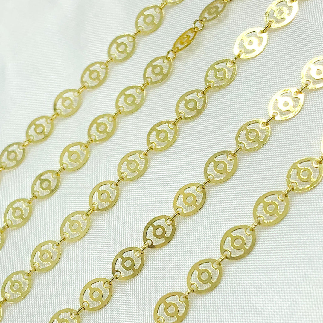 Gold Plated 925 Sterling Silver Flat Oval Design Link Chain. V16GP