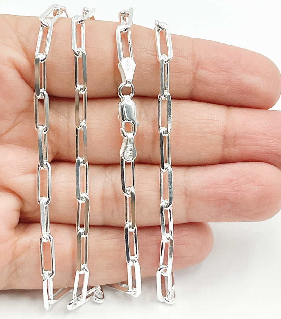 925 Sterling Silver Flat Dimond Cut Paperclip Necklace. X27SSNecklace