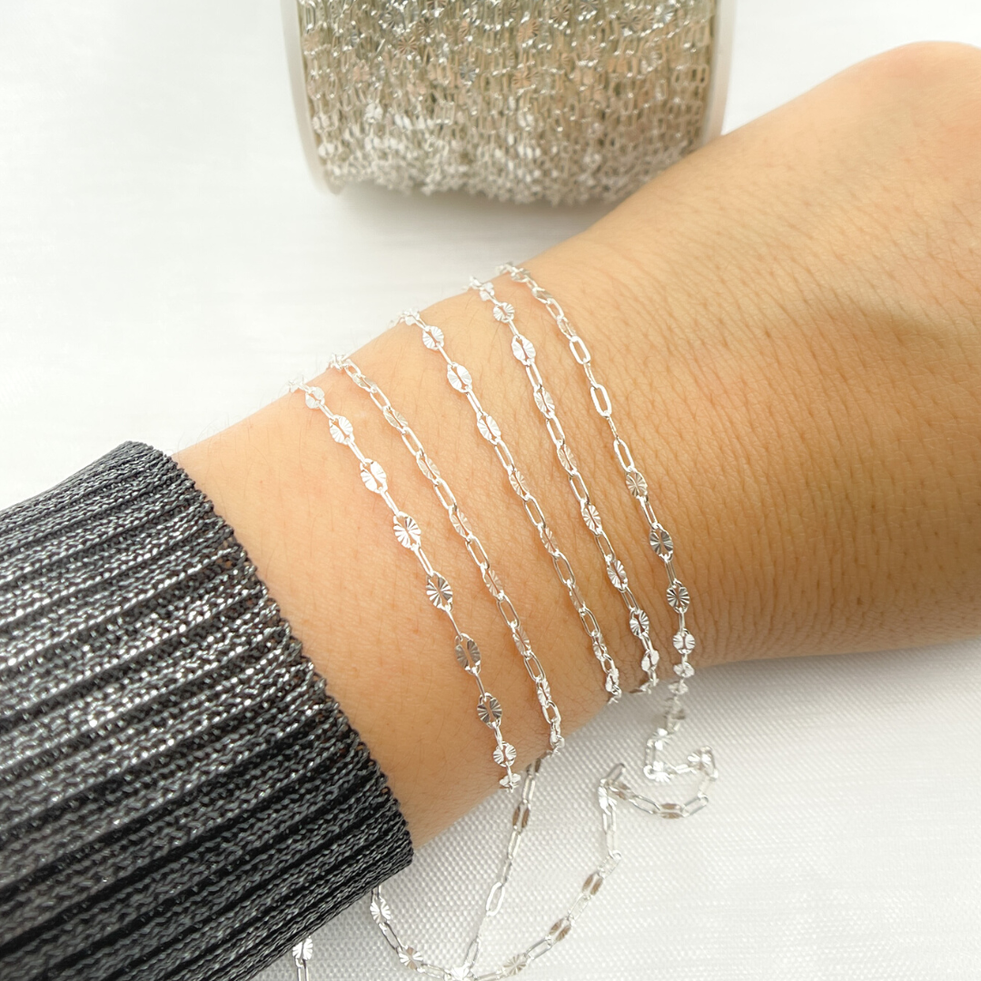 Sterling Silver Diamond Cut Marina & Round Cable Link Chain