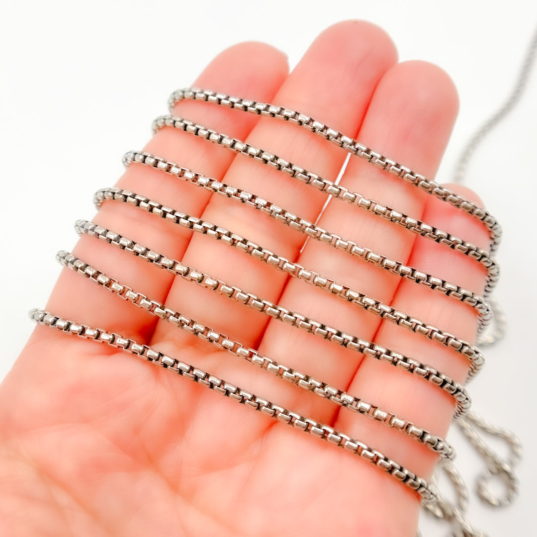 Oxidized Sterling Silver Round Box Chain
