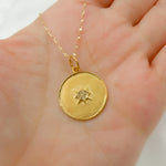 Load image into Gallery viewer, 14k Solid Gold Diamond and Gold Circle Charm. GDP16