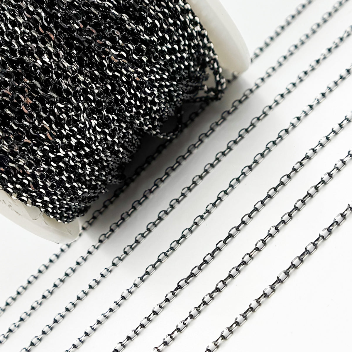 Black Rhodium and White Sterling Silver Rolo Chains