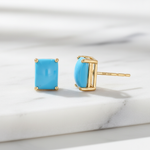 Load image into Gallery viewer, CE96806TQ8X6. 14K Solid Yellow Gold Turquoise Rectangle Stud Earring