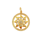 Load image into Gallery viewer, 14K Solid Gold with Diamonds Circle Charm with Sun in the Center. GDP214