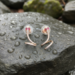 Load image into Gallery viewer, EFE53688RU. 14K Solid Gold Diamond and Ruby Snake Studs