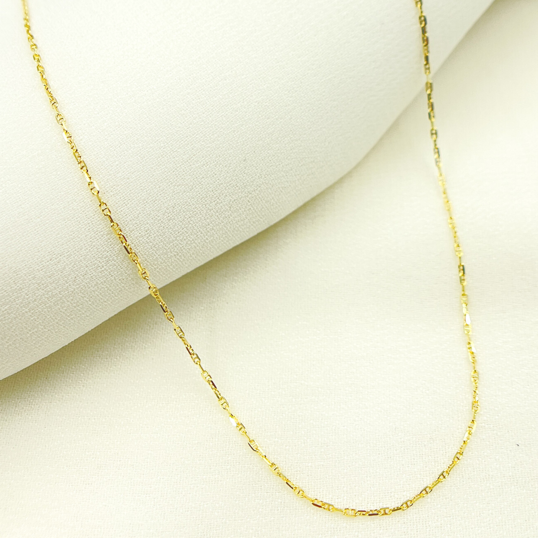 14K Solid Yellow Gold Diamond Cut Marina Link Chain