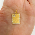 Load image into Gallery viewer, GDP89. 14K Solid Gold with Diamonds Rectangle Shape with Sun Charm