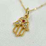 Load image into Gallery viewer, GDP389. 14K Solid Gold Diamond Hamsa Charm with Gemstone