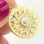 Load image into Gallery viewer, 14K Solid Gold Diamond Flower Circle Charm. GDP437
