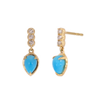 Load image into Gallery viewer, 14K Gold Diamonds and Turquoise Drop Dangle Earrings