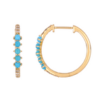 Load image into Gallery viewer, Shop 14K Solid Gold Diamonds and Turquoise Hoops