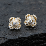 Load image into Gallery viewer, EFI51229. 14k Solid Yellow Gold Diamond Flower Studs