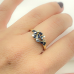Load image into Gallery viewer, 14K Solid Yellow Gold Cluster Diamond and Blue Sapphire Ring.