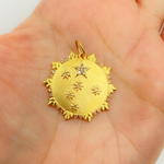 Load image into Gallery viewer, 14K Solid Gold with Diamonds Sun Shape Charm with Stars in the Center. GDP343