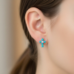Load image into Gallery viewer, EFA53199TQ. 14K Solid Yellow Gold Turquoise and Diamond Stud Earrings
