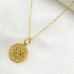 Load image into Gallery viewer, 14K Solid Gold Diamond and Gemstone Flower Circle Charm. GDP364