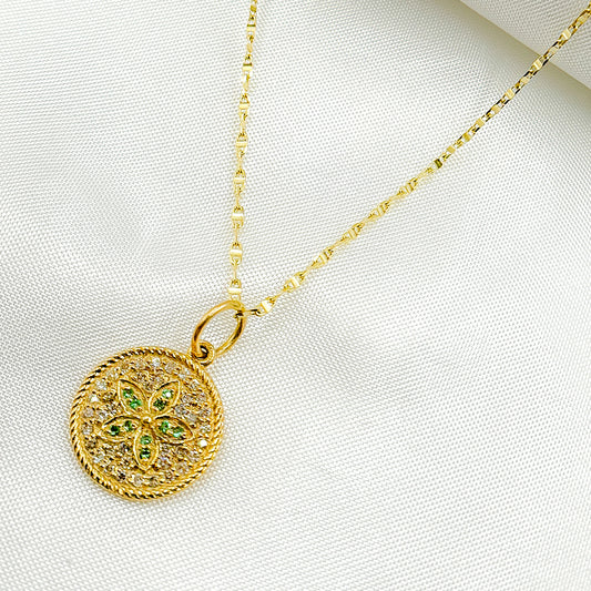 14K Solid Gold Diamond and Gemstone Flower Circle Charm. GDP364