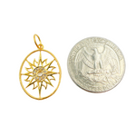 Load image into Gallery viewer, 14K Solid Gold Oval Shape Charm with Sun in the Center and Diamonds. GDP202
