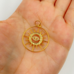Load image into Gallery viewer, 14K Solid Gold Diamond Circle Evil Eye & Sun Charm. GDP222