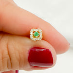 Load image into Gallery viewer, ER418281EM. 14K Solid Yellow Gold Diamond and Emerald Flower Stud Earring