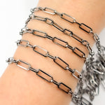 Load image into Gallery viewer, Black Rhodium Sterling Silver Flat Paperclip Long and Short Chain