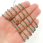 Load image into Gallery viewer, TRQ1. Black Rhodium 925 Sterling Silver and Natural Turquoise Wire Wrapped Bead Chain