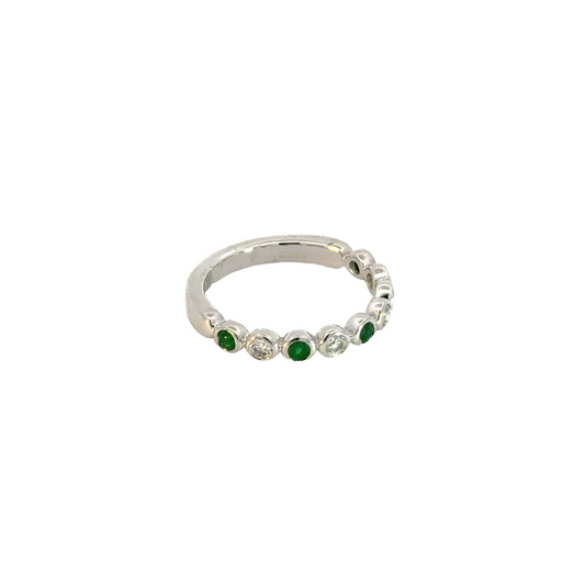 14k Solid Gold Emerald and Diamond Band Ring.