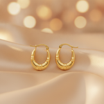 Load image into Gallery viewer, GER179. 14K Solid Gold Textured Hollow Hoops Earrings