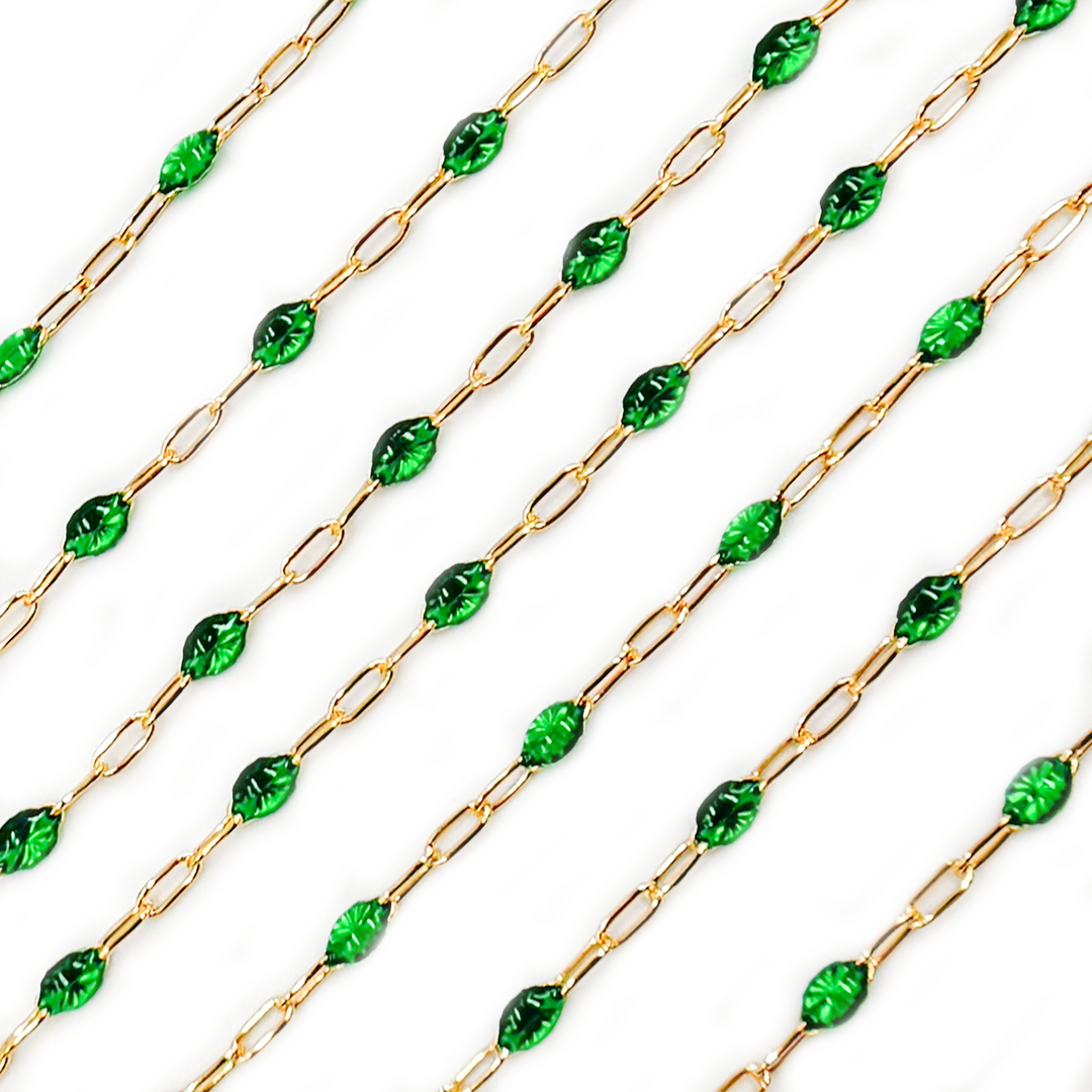 Buy Gold Filled Green Color Enamel Cable Chain
