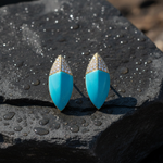 Load image into Gallery viewer, DER03407TQ. 14K Solid Gold Diamond and Turquoise Fancy Stud Earrings