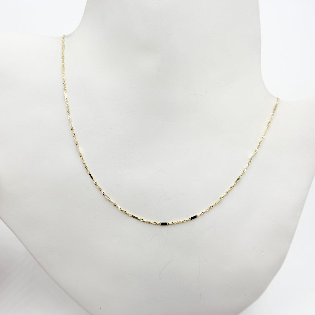 14K Yellow Solid Gold Flat Bar and Singapore Link Necklace