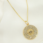 Load image into Gallery viewer, 14K Solid Gold Circle Evil Eye Pendant Charm with Diamonds. GDP340