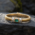 Load image into Gallery viewer, CB97170EM8X6. 14k Solid Gold Diamond, Emerald, and Mother of Pearl Fancy Bracelet