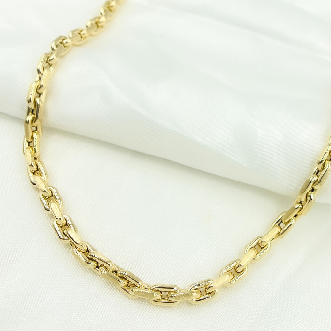 14K Yellow Hollow Gold Smooth and Textured Oval Link Necklace