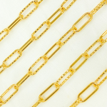 Load image into Gallery viewer, Gold Plated 925 Sterling Silver Smooth & Dimond Cut Link Paperclip Chain