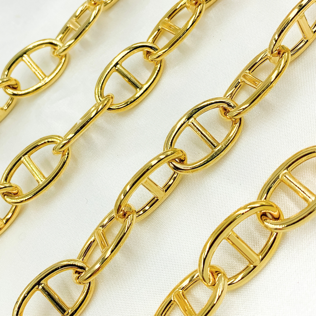 564MTGP. Gold Plated Sterling Silver Thick Marina Link Hollow Chain