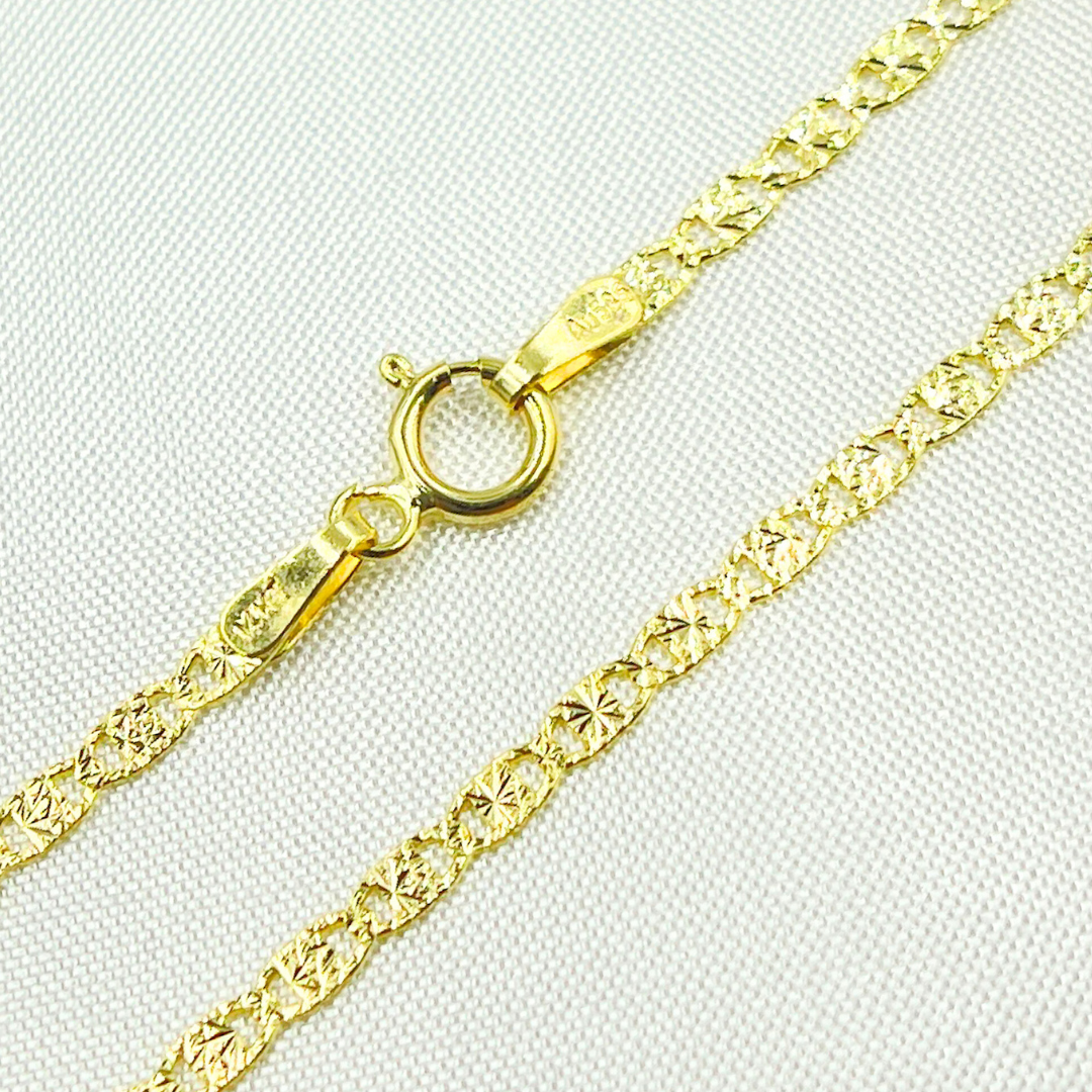 14k Solid Yellow Gold Diamond Cut Marina Link Necklace