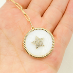 Load image into Gallery viewer, NFC71047MOP. 14K Solid Gold Paperclip Necklace with Mother of Pearl Charm