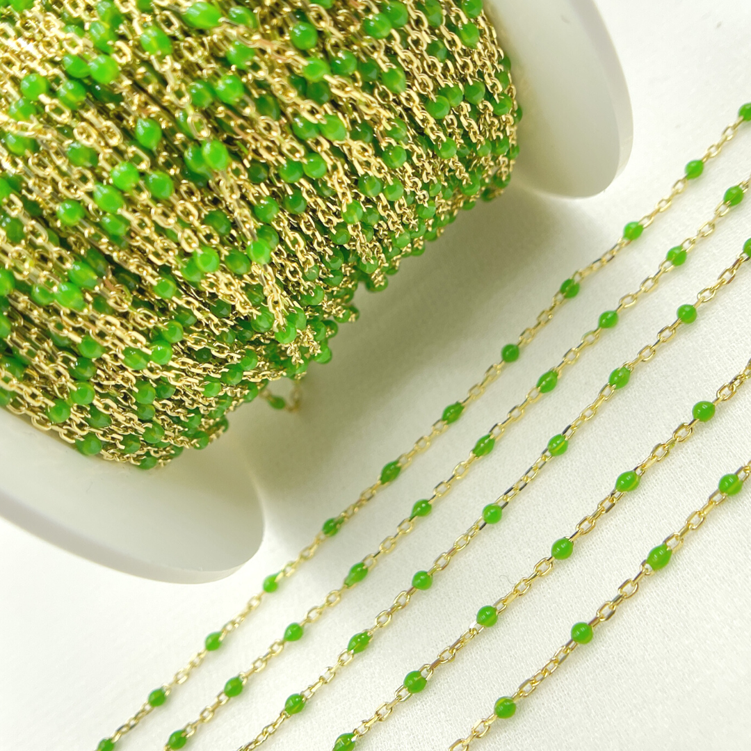 925 Sterling Silver Gold Plated Enamel Lemon Green Color Cable Chain. V203LMGP