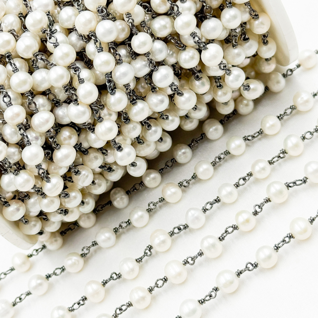 Round White Freshwater Pearl Wire Wrap Chain. PRL26