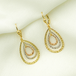 Load image into Gallery viewer, GER113. 14K Gold Dangle Earring with Tri - Color Diamond Cut Drops