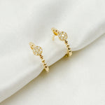 Load image into Gallery viewer, HP402520. 14K Solid Yellow Gold Diamond Beaded Flower Hoop Earring