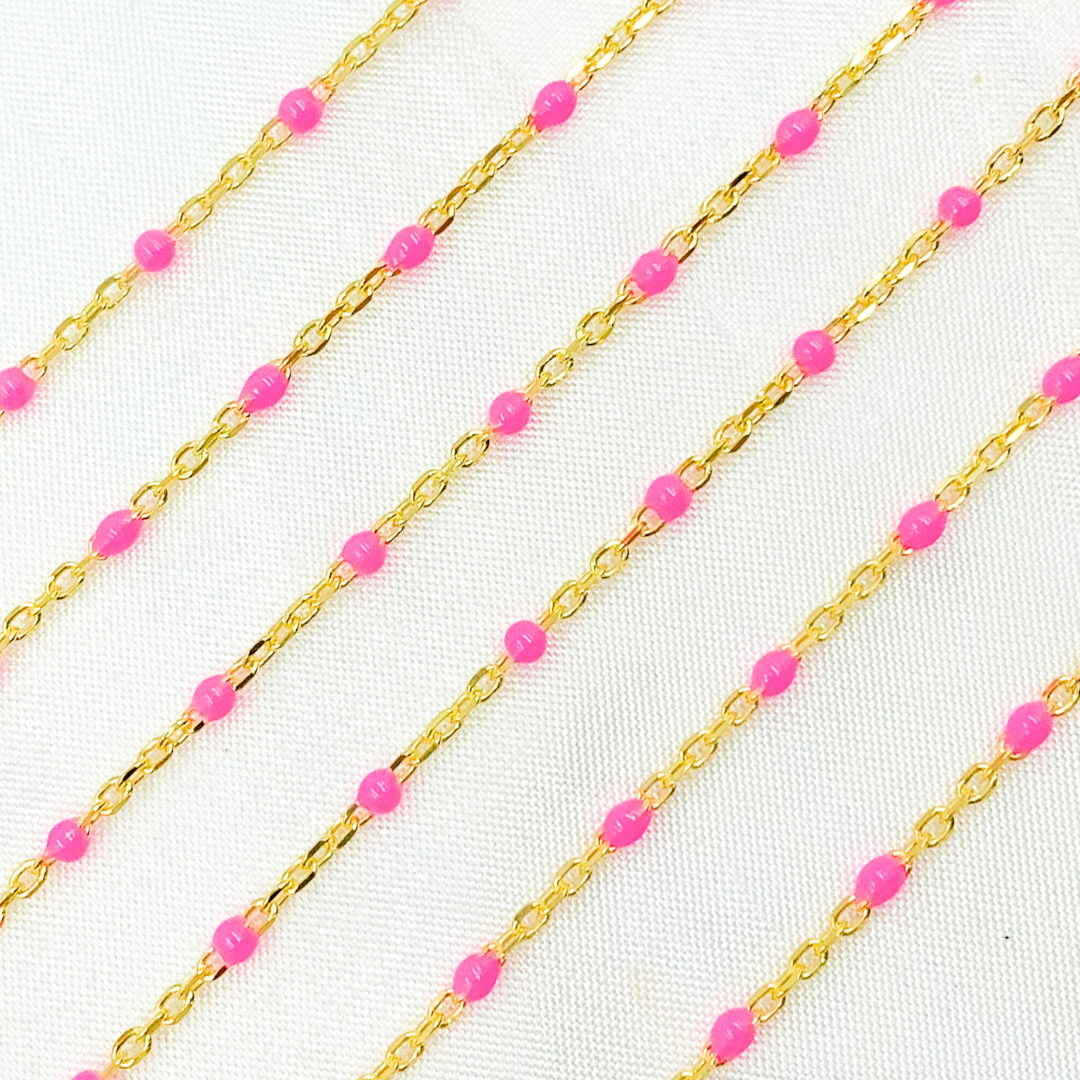 Gold Plated Sterling Silver Enamel Pink Color Cable Chain