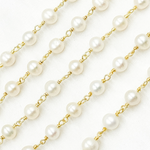 Load image into Gallery viewer, Round White Freshwater Pearl Gold Plated Wire Wrap Chain. PRL21
