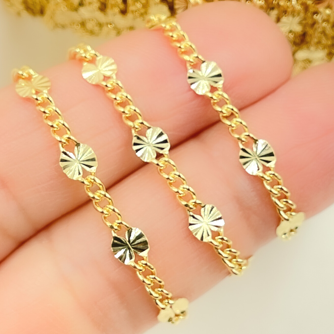 V162GP. Gold Plated Sterling Silver Curb and Marina Diamond Cut Link Chain