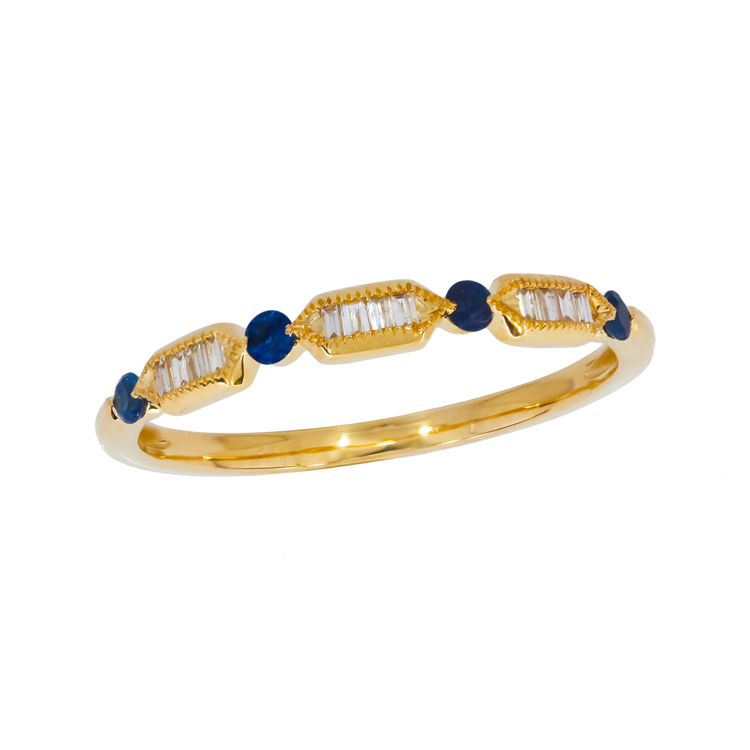 14K Solid Gold Diamond & Blue Sapphire Ring