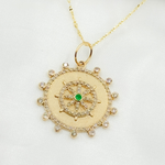 Load image into Gallery viewer, GDP559. 14K Solid Gold Circle Charm with Star in the Center with Diamonds and Gemstone