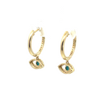 Load image into Gallery viewer, EHG56978TQY. 14k Solid Gold Diamond & Turquoise Eye Hoops