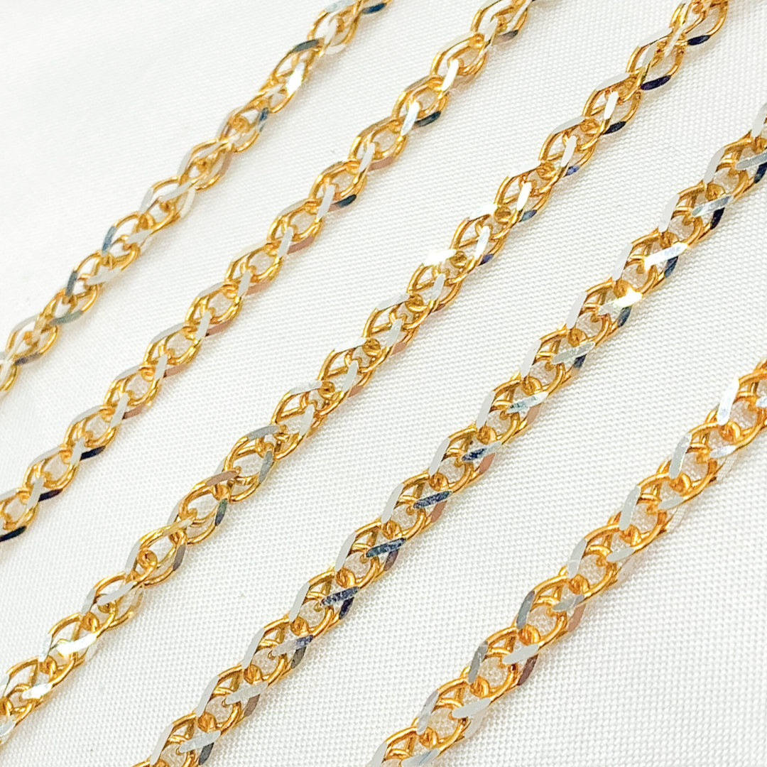 Two Tone Gold Plated and White 925 Sterling Silver Wheat Chain.