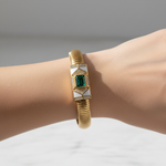Load image into Gallery viewer, CB97170EM8X6. 14k Solid Gold Diamond, Emerald, and Mother of Pearl Fancy Bracelet